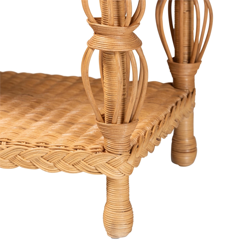 Pemberly Row Handwoven Natural Rattan Console Table with Open Shelf