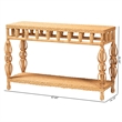 Pemberly Row Handwoven Natural Rattan Console Table with Open Shelf