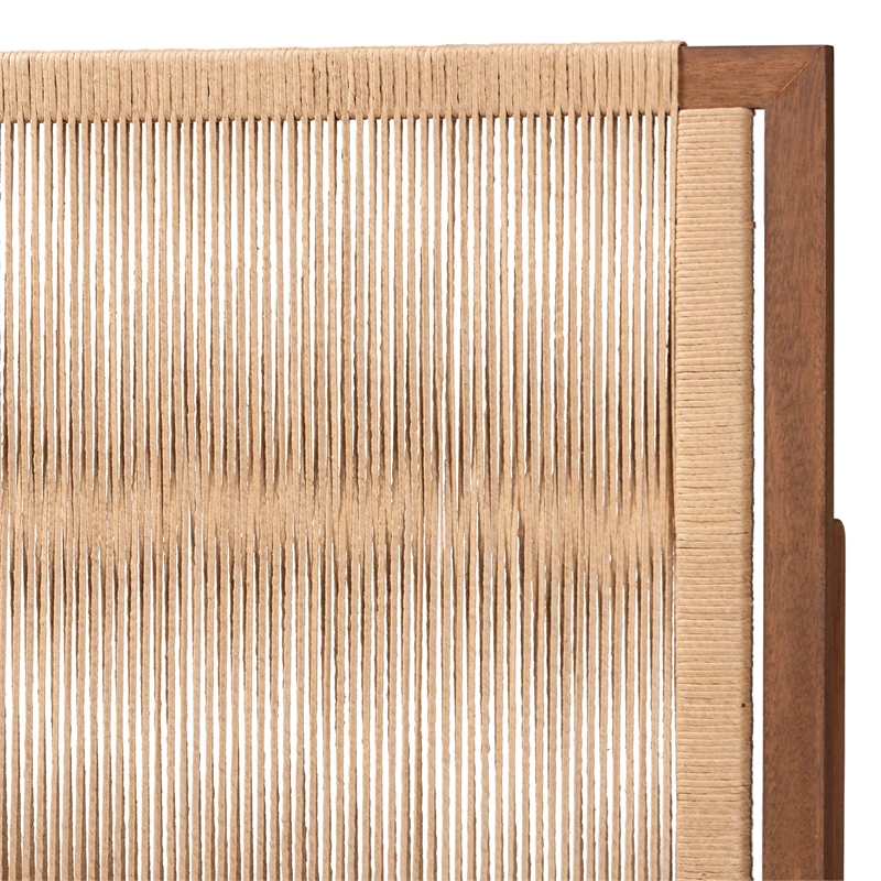 Pemberly Row Walnut Brown Bayur Wood Queen Headboard with Rope Webbing