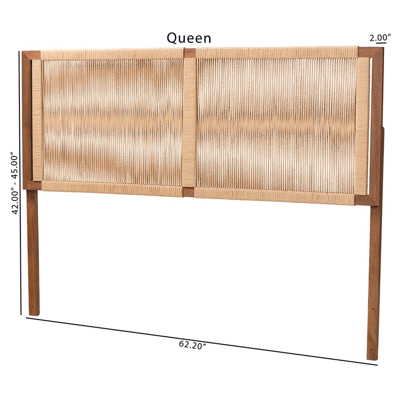 Pemberly Row Walnut Brown Bayur Wood Queen Headboard with Rope Webbing