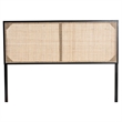 Pemberly Row Black Bayur Wood and Natural Rattan Queen Headboard