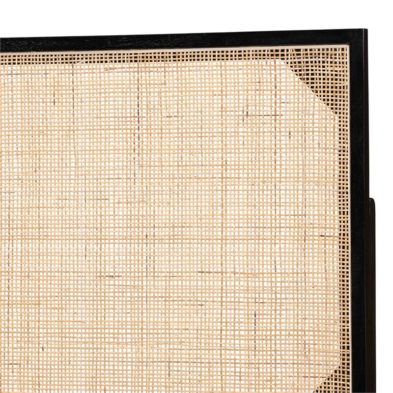 Pemberly Row Black Bayur Wood and Natural Rattan Queen Headboard