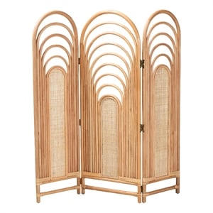 Pemberly Row Natural Brown Rattan Trifold Room Divider with Openwork