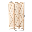 Pemberly Row Natural Brown Rattan Trifold Room Divider with Geometric Design