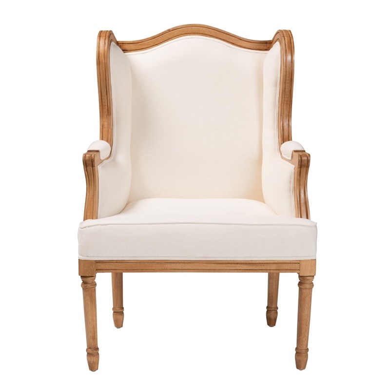 Pemberly Row Fabric and Bayur Wood Accent Chair in Beige and Honey Oak