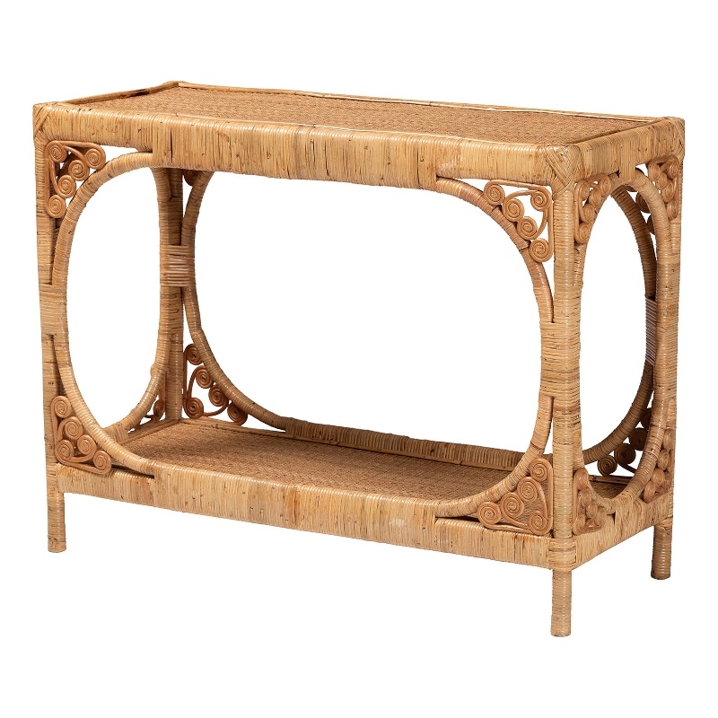 Pemberly Row 1-Shelf Rattan Console Table in Light Honey Brown