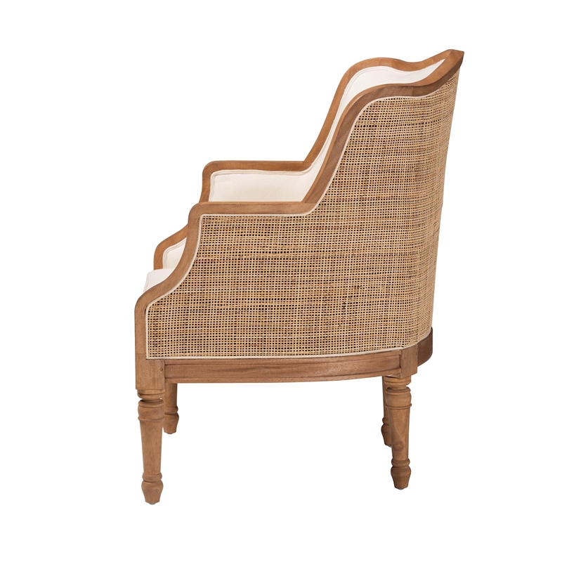 Pemberly Row Beige Fabric and Honey Oak Bayur Wood Accent Chair