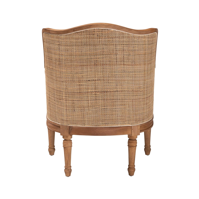 Pemberly Row Beige Fabric and Honey Oak Bayur Wood Accent Chair