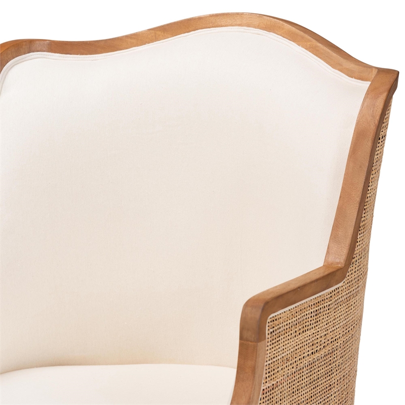 Pemberly Row Beige Fabric and Honey Oak Bayur Wood Accent Chair