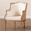 Pemberly Row Beige Fabric and Honey Oak Bayur Wood Accent Chair