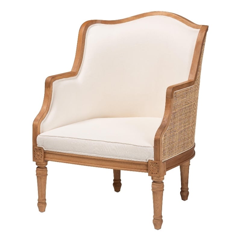 Pemberly Row Beige Fabric and Honey Oak Bayur Wood Accent Chair