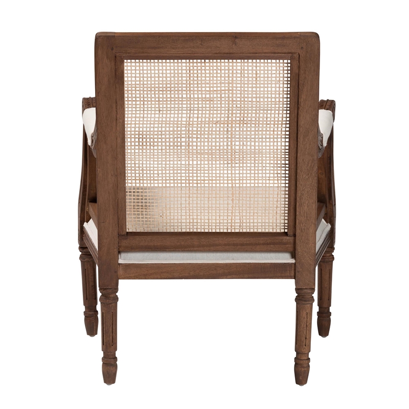 Pemberly Row Beige Fabric and Walnut Brown Bayur Wood Accent Chair