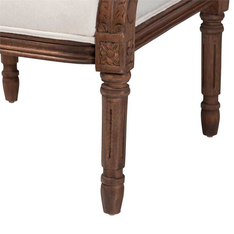 Pemberly Row Beige Fabric and Walnut Brown Bayur Wood Accent Chair