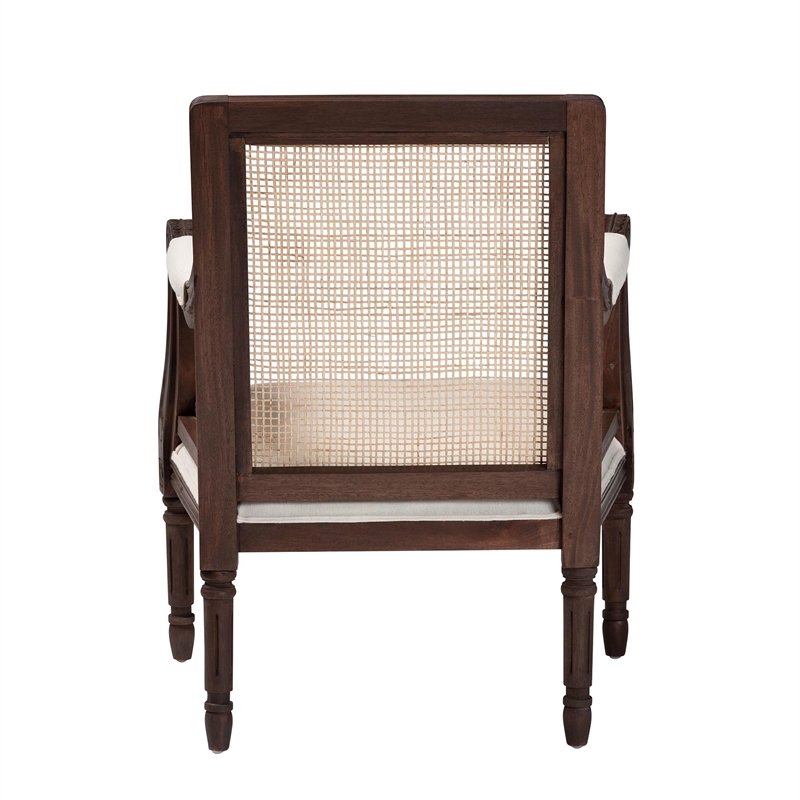 Pemberly Row Beige Fabric and Dark Brown Bayur Wood Accent Chair