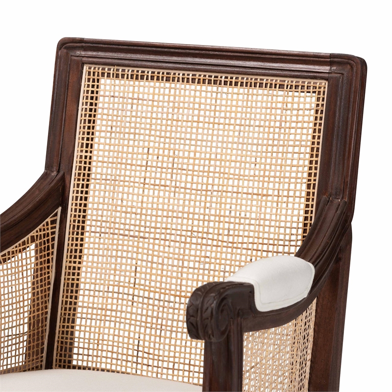 Pemberly Row Beige Fabric and Dark Brown Bayur Wood Accent Chair