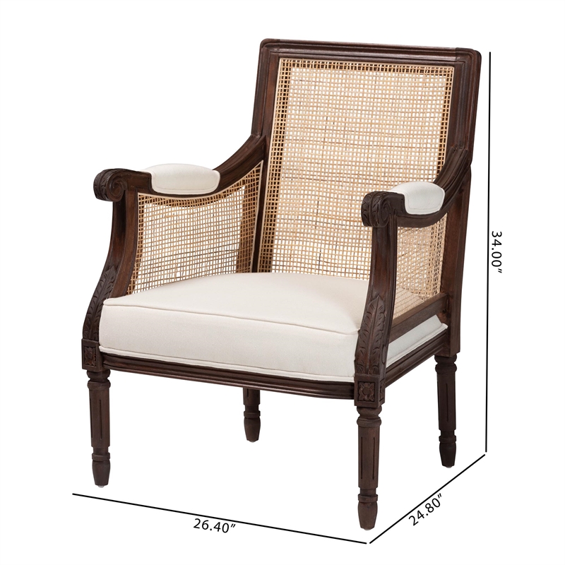 Pemberly Row Beige Fabric and Dark Brown Bayur Wood Accent Chair