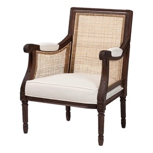 Pemberly Row Beige Fabric and Dark Brown Bayur Wood Accent Chair