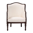 Pemberly Row Beige Fabric and Dark Brown Bayur Wood Accent Chair with Rattan