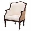 Pemberly Row Beige Fabric and Dark Brown Bayur Wood Accent Chair with Rattan