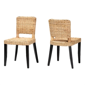 Pemberly Row 18.1&quot Mango Wood and Rattan Dining Chair in Dark Brown (Set of 2)