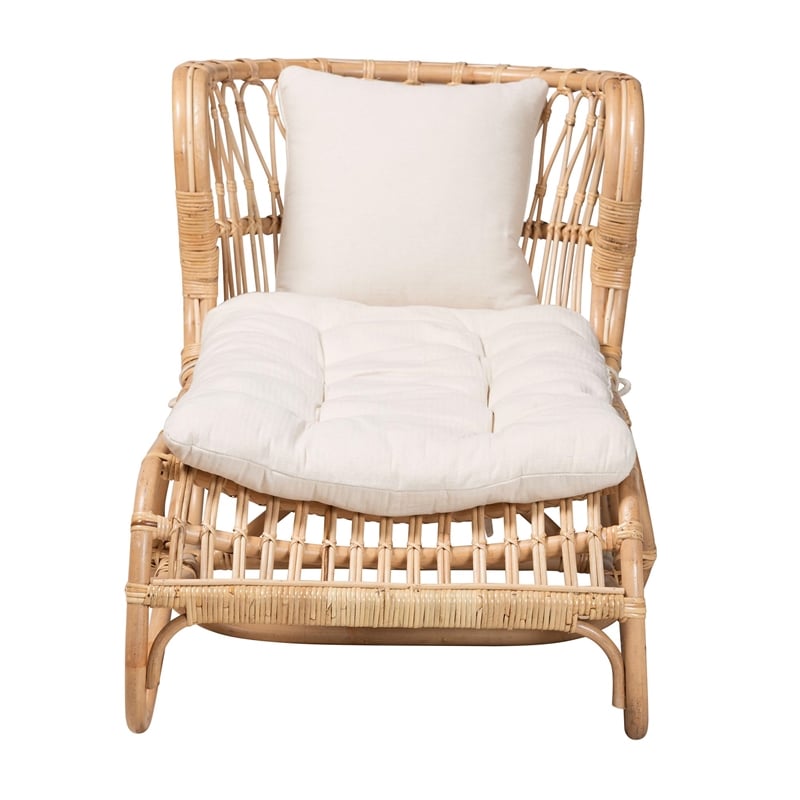 Pemberly Row Natural Brown Rattan Chaise with Removable Cushion