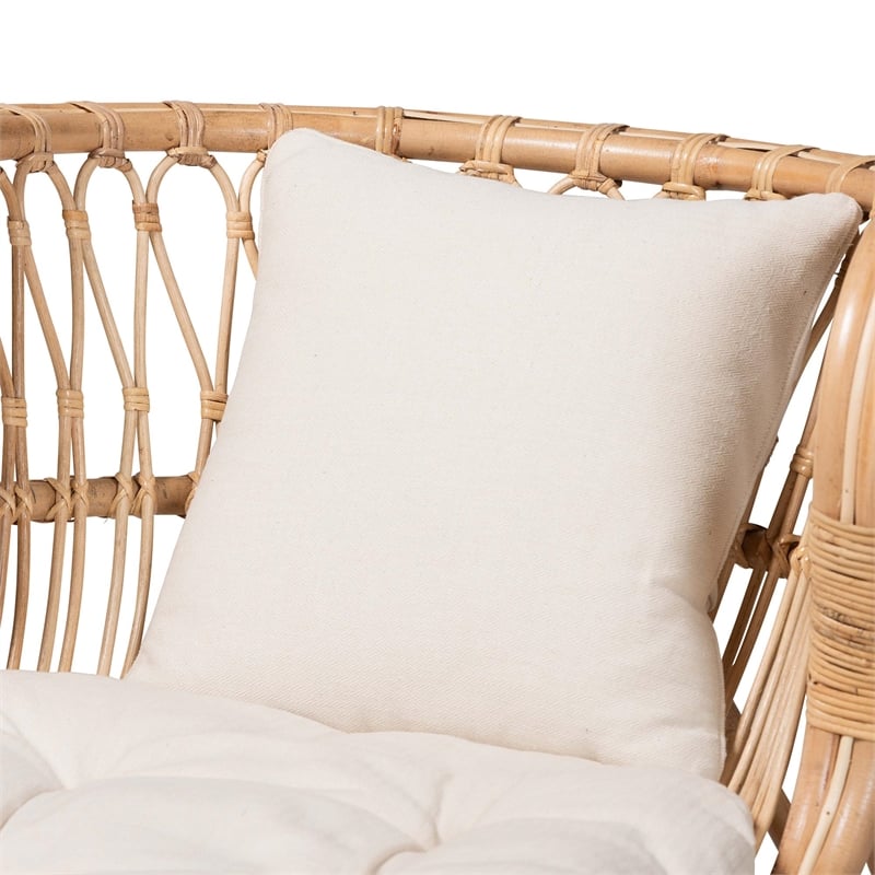Pemberly Row Natural Brown Rattan Chaise with Removable Cushion