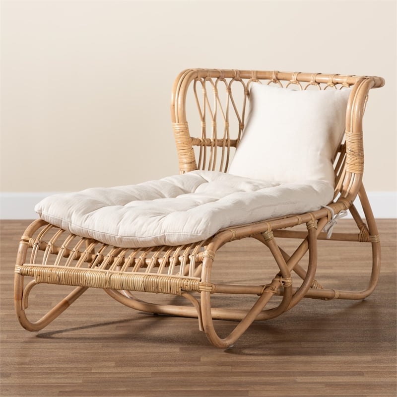 Pemberly Row Natural Brown Rattan Chaise with Removable Cushion