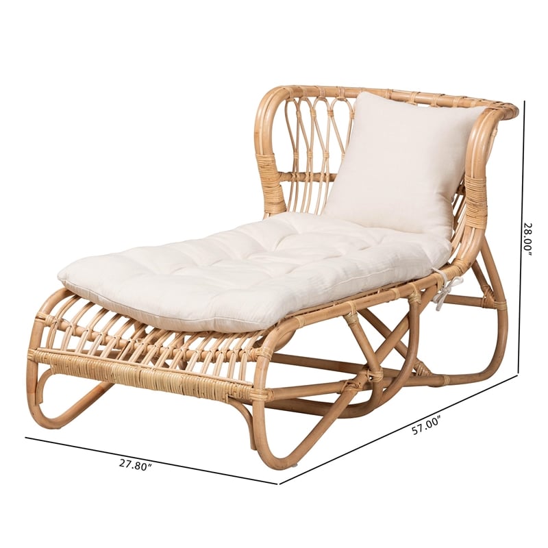 Pemberly Row Natural Brown Rattan Chaise with Removable Cushion