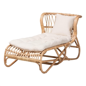 Pemberly Row Natural Brown Rattan Chaise with Removable Cushion