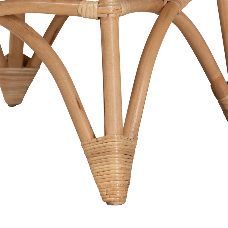 Pemberly Row Natural Rattan Round Coffee Table with Wood Top