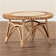 Pemberly Row Natural Rattan Round Coffee Table with Wood Top