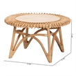 Pemberly Row Natural Rattan Round Coffee Table with Wood Top