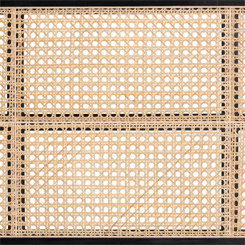 Pemberly Row Black Bayur Wood and Rattan Queen Headboard with Woven Panel