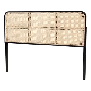 Pemberly Row Black Bayur Wood and Rattan Queen Headboard with Woven Panel