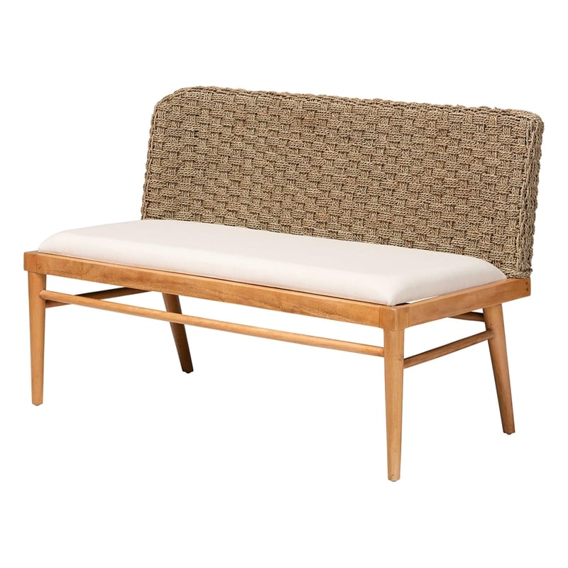 Pemberly Row Natural Seagrass and Acacia Wood 3-Piece Dining Nook Set