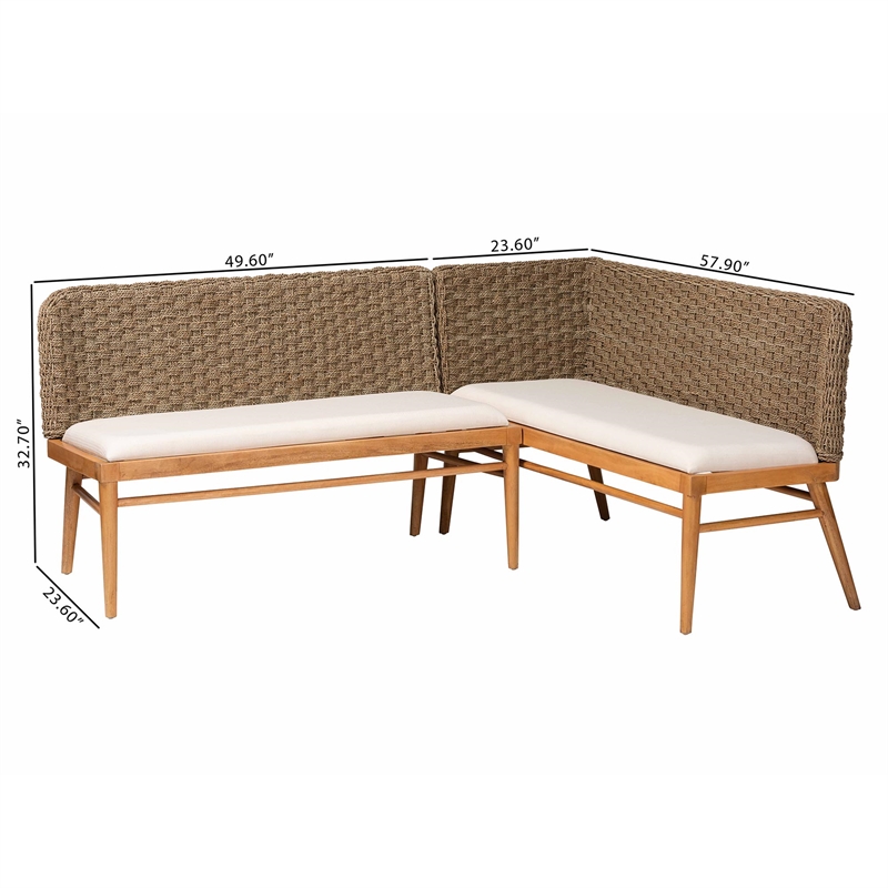 Pemberly Row Seagrass and Acacia Wood 2-Piece Dining Nook Banquette Set