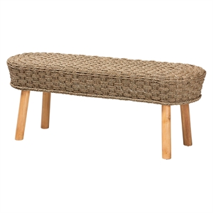 Pemberly Row Natural Seagrass and Acacia Wood Oval Accent Bench