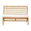 Pemberly Row Honey Rattan Dining Bench with Cushion and Openwork Back