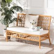 Pemberly Row Honey Rattan Dining Bench with Cushion and Openwork Back