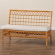 Pemberly Row Honey Rattan Dining Bench with Cushion and Openwork Back