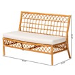 Pemberly Row Honey Rattan Dining Bench with Cushion and Openwork Back