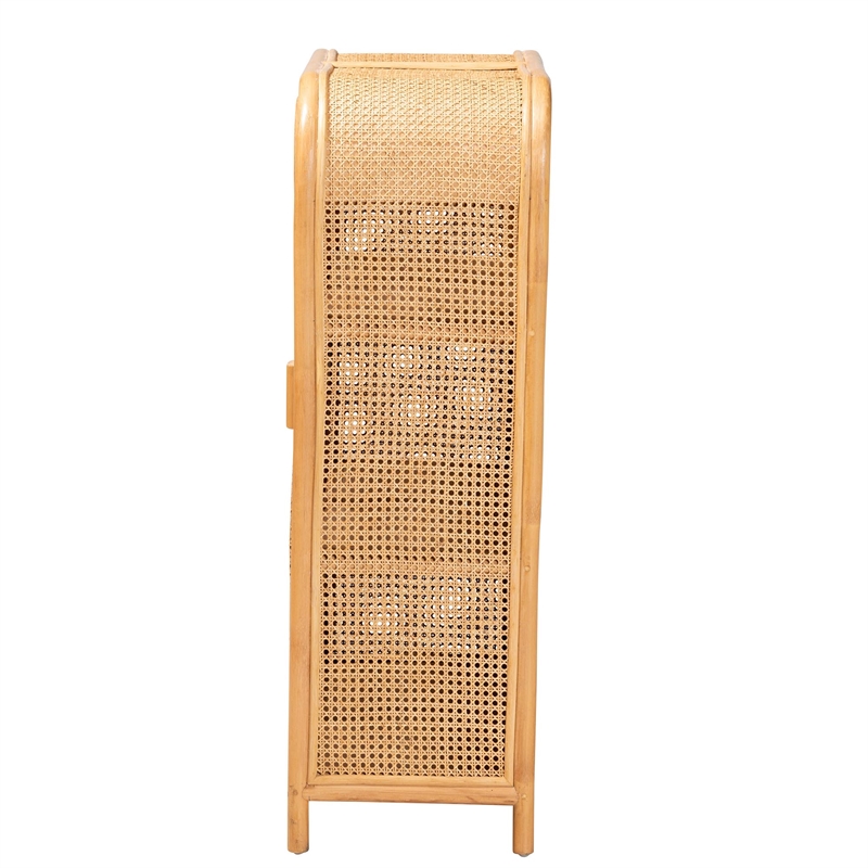 Pemberly Row Light Honey Rattan 2-Door Storage Cabinet with 3 Shelves