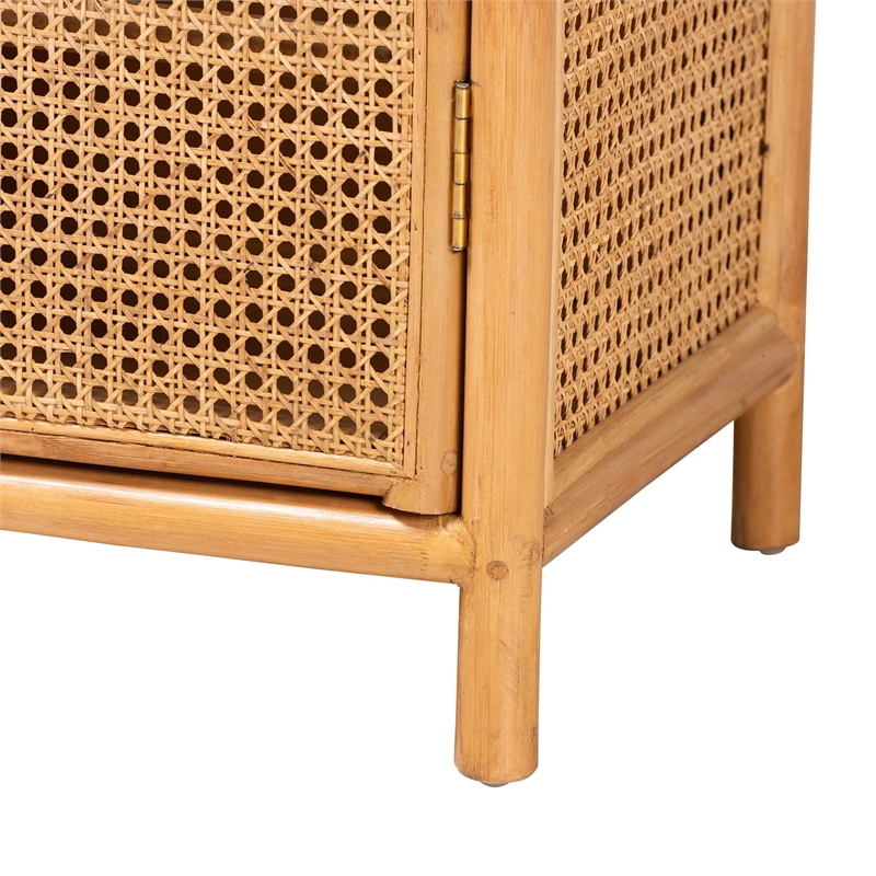 Pemberly Row Light Honey Rattan 2-Door Storage Cabinet with 3 Shelves