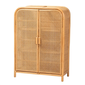 Pemberly Row Light Honey Rattan 2-Door Storage Cabinet with 3 Shelves