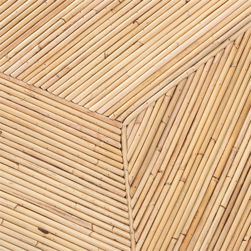 Pemberly Row Natural Rattan and Mahogany Wood Round Coffee Table