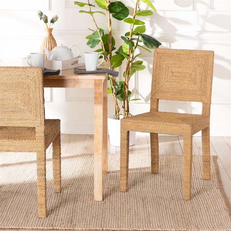 Pemberly Row Natural Seagrass and Mahogany Wood Dining Chair
