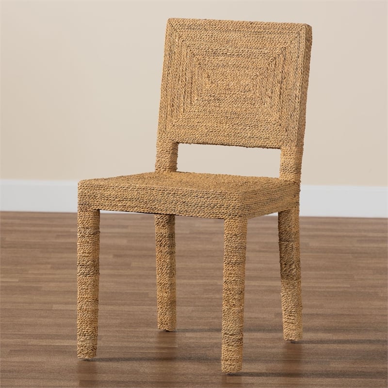 Pemberly Row Natural Seagrass and Mahogany Wood Dining Chair