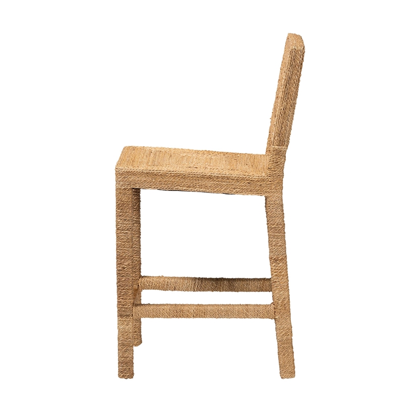 Pemberly Row Natural Seagrass and Mahogany Wood Counter Stool
