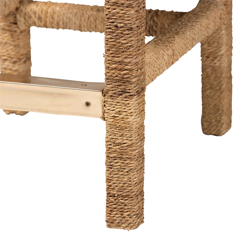 Pemberly Row Natural Seagrass and Mahogany Wood Counter Stool