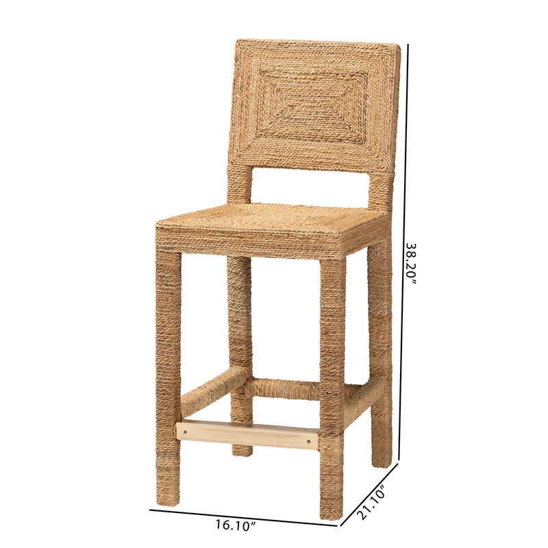 Pemberly Row Natural Seagrass and Mahogany Wood Counter Stool